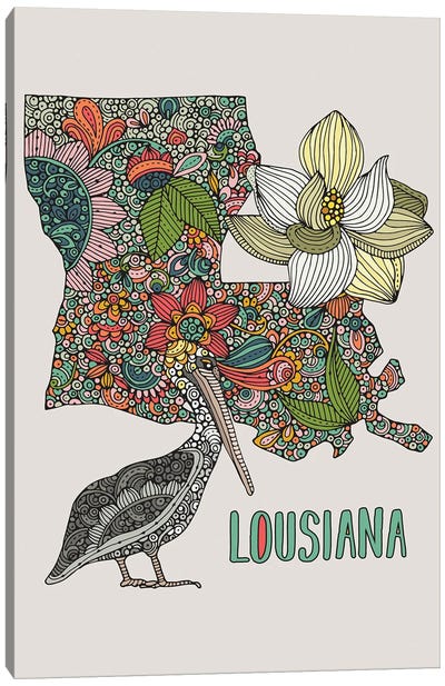 Louisiana - State Bird And Flower Canvas Art Print - Kids Map Art