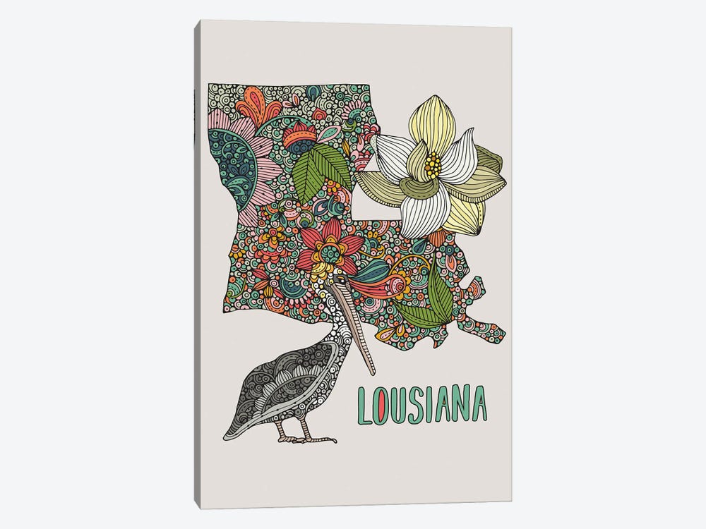 Louisiana - State Bird And Flower by Valentina Harper 1-piece Canvas Wall Art