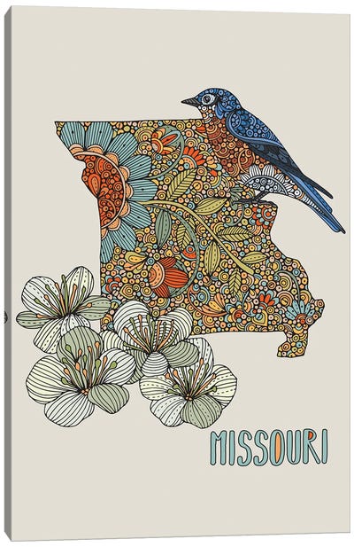 Missouri - State Bird And Flower Canvas Art Print - State Maps