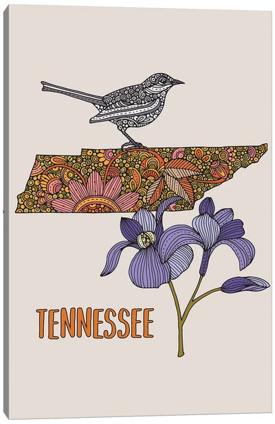Tennessee - State Bird And Flower Canvas Art Print - Valentina Harper
