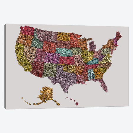 US Map Colors Canvas Print #VAL543} by Valentina Harper Canvas Artwork
