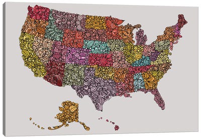 US Map Colors Canvas Art Print - Kids Map Art