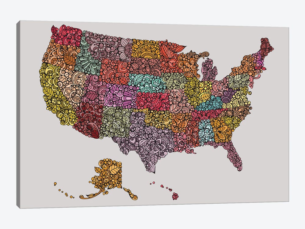 US Map Colors by Valentina Harper 1-piece Canvas Wall Art