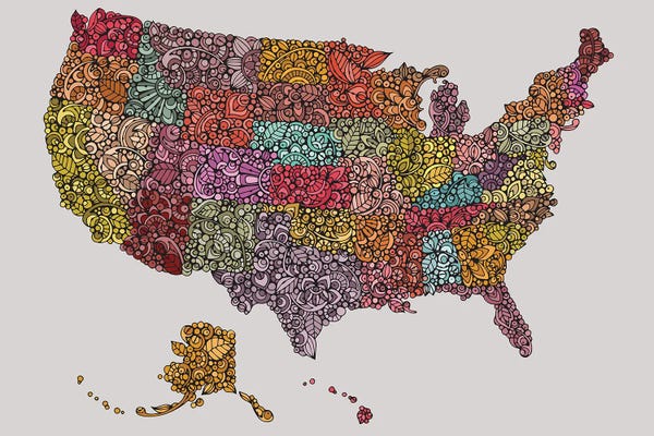 Kids Map Art: US Map Colors by Valentina Harper