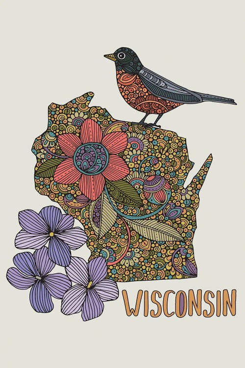Wisconsin - State Bird And Flower by Valentina Harper wall art