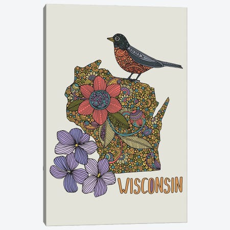 Wisconsin - State Bird And Flower Canvas Print #VAL544} by Valentina Harper Canvas Print