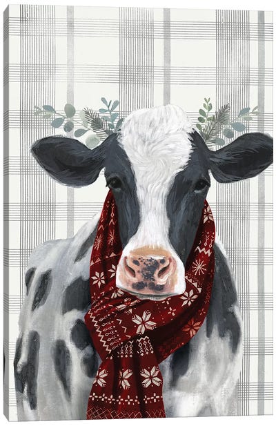 Yuletide Cow I Canvas Art Print - Farmhouse Christmas Décor