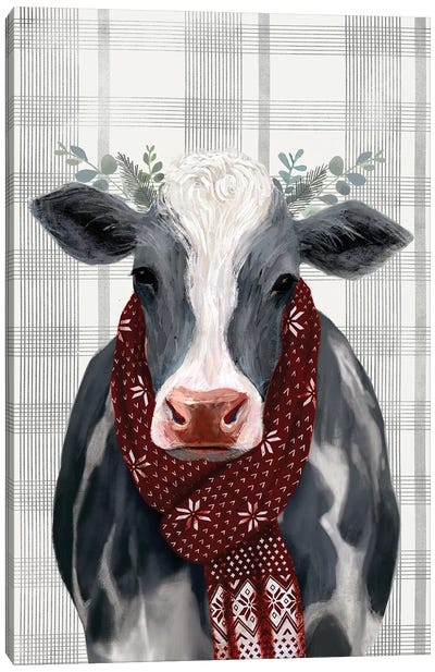 Yuletide Cow II Canvas Art Print - Farmhouse Kitchen Art