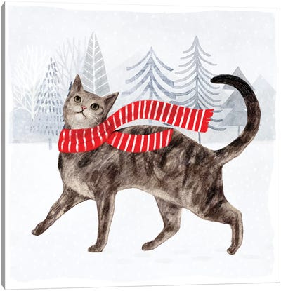 Christmas Cats & Dogs I Canvas Art Print - Tabby Cat Art
