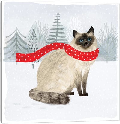 Christmas Cats & Dogs III Canvas Art Print - Siamese Cat Art