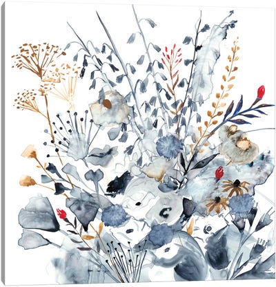 Indigo & Ochre I Canvas Art Print - Watercolor Flowers