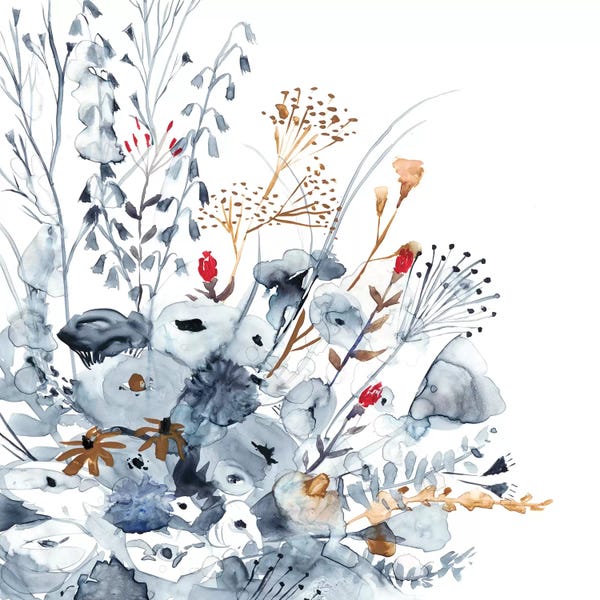 Watercolor Flowers: Indigo & Ochre II by Victoria Borges