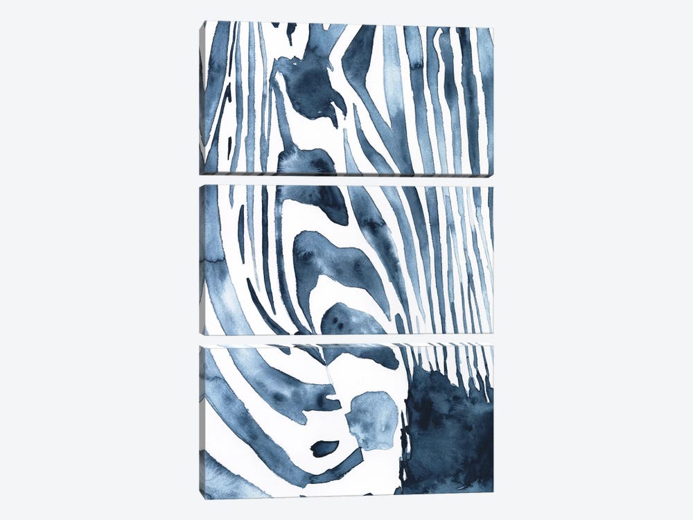 Indigo Zebra I by Victoria Borges 3-piece Canvas Print