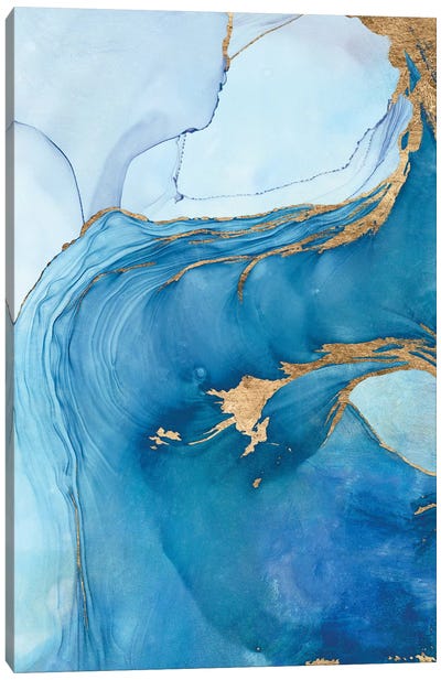 Sea Whirl I Canvas Art Print - Blue & Gold Art
