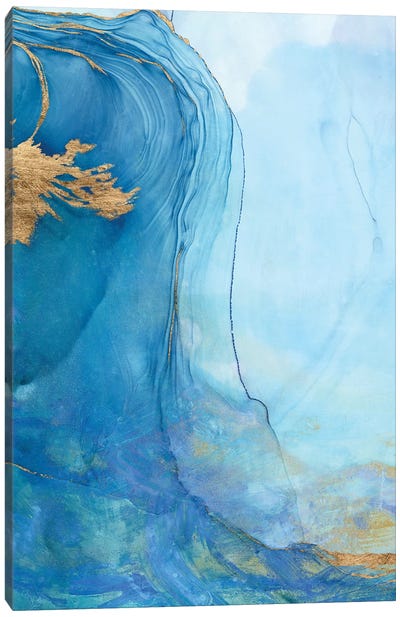 Sea Whirl II Canvas Art Print - Blue & Gold Art