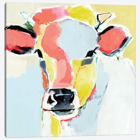Pastel Cow II Canvas Print #VBR258} by Victoria Barnes Canvas Artwork