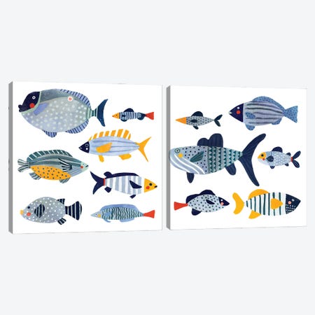 Patterned Fish Diptych Canvas Print Set #VBR2HSET001} by Victoria Barnes Canvas Art Print