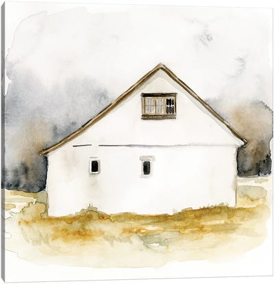 White Barn Watercolor I Canvas Art Print - Farm Art