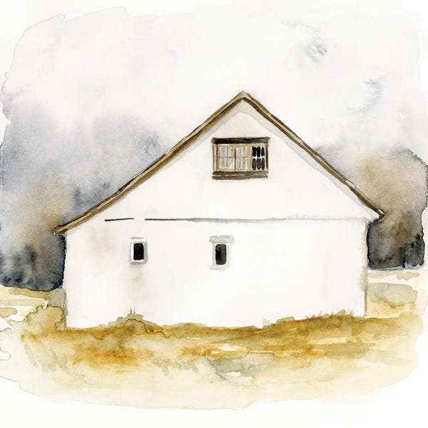 Barns: White Barn Watercolor I by Victoria Barnes