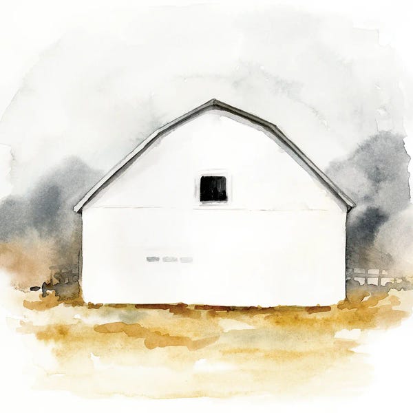 Barns: White Barn Watercolor II by Victoria Barnes