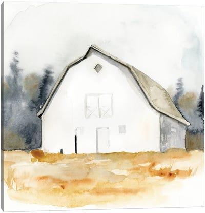 White Barn Watercolor III Canvas Art Print - Farm Art