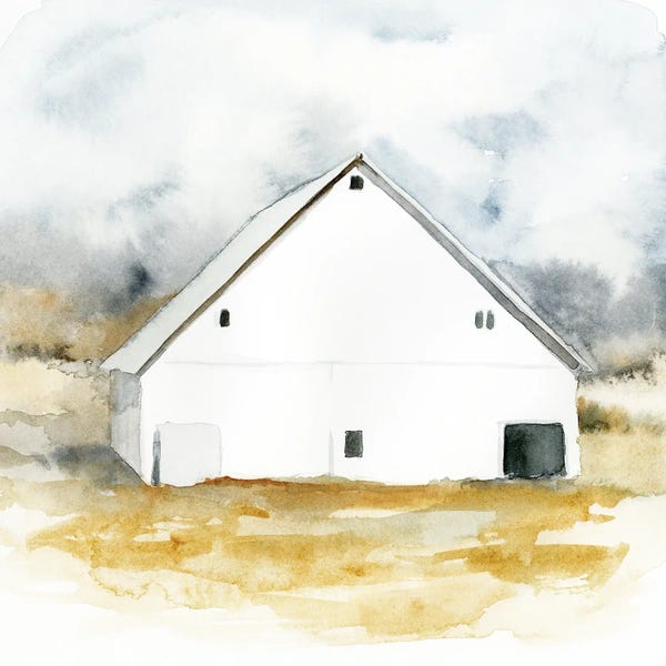 Barns: White Barn Watercolor IV by Victoria Barnes