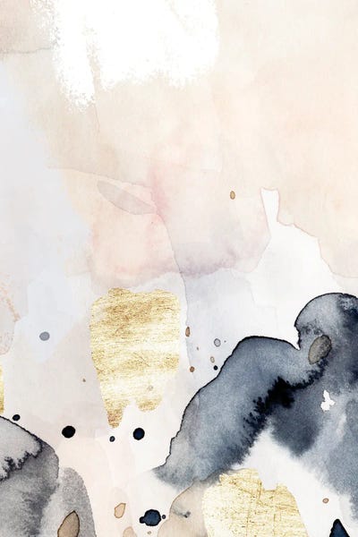 Abstract Watercolors: Indigo Blush and Gold IV by Victoria Barnes