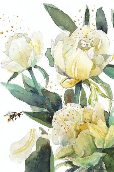 Tulips: Beautiful Yellow Tulips And Bee by Violetta Boyadzhieva