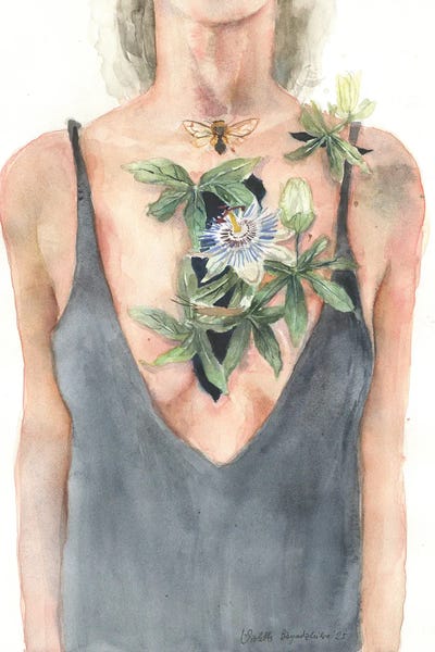 Cream Art - Canvas Prints: Cicada And Passiflora Woman by Violetta Boyadzhieva