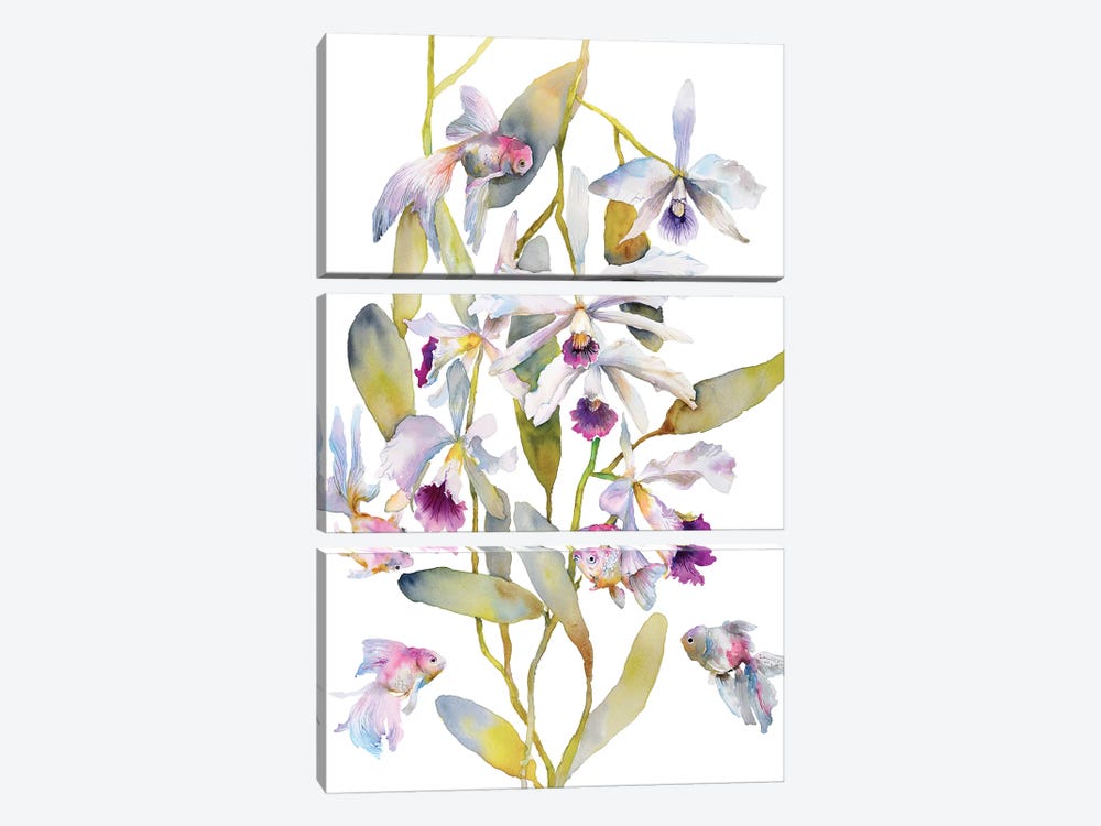 Orchids Fish by Violetta Boyadzhieva 3-piece Canvas Wall Art