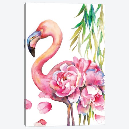 Peony Flamingo Canvas Print #VBY38} by Violetta Boyadzhieva Canvas Artwork