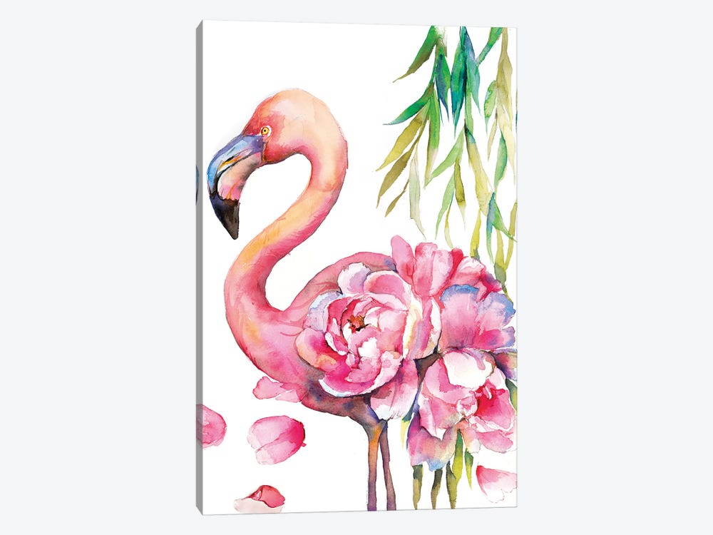 Peony Flamingo by Violetta Boyadzhieva 1-piece Art Print
