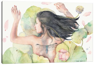 Sleeping Lotus Lila Canvas Art Print - Sleeping & Napping Art