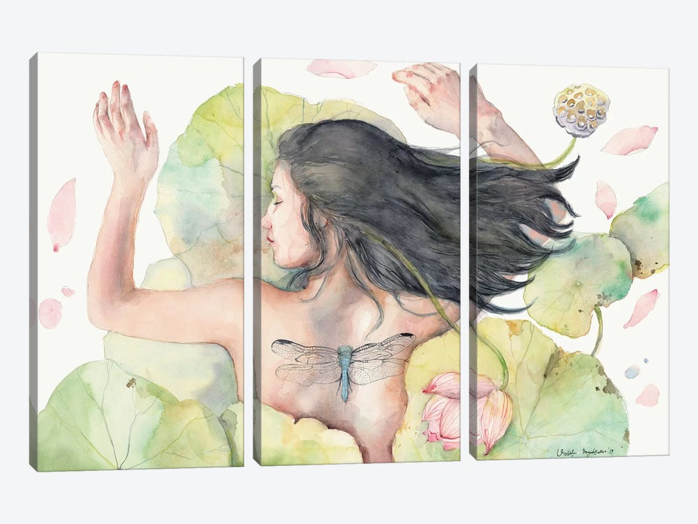 Sleeping Lotus Lila by Violetta Boyadzhieva 3-piece Canvas Art Print