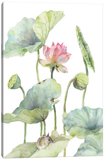 Lotus Home For A Little Mouse Canvas Art Print - Lotuses