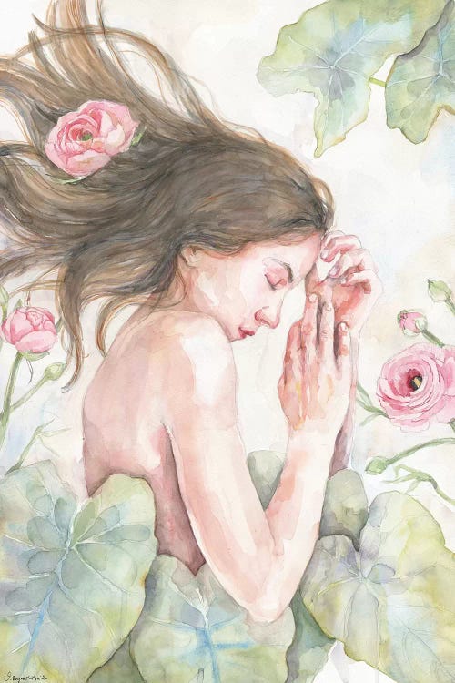Peaceful Sleeping Woman, Spring Flowers by Violetta Boyadzhieva wall art