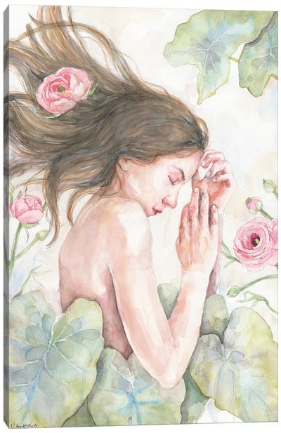 Peaceful Sleeping Woman, Spring Flowers Canvas Art Print - Violetta Boyadzhieva