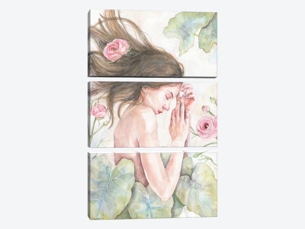 Peaceful Sleeping Woman, Spring Flowers by Violetta Boyadzhieva 3-piece Canvas Art Print