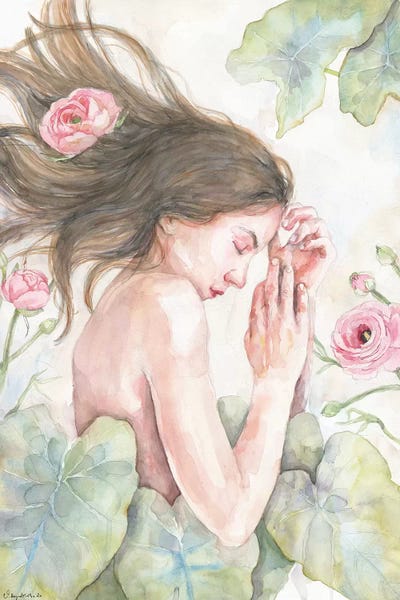 Violetta Boyadzhieva: Peaceful Sleeping Woman, Spring Flowers by Violetta Boyadzhieva