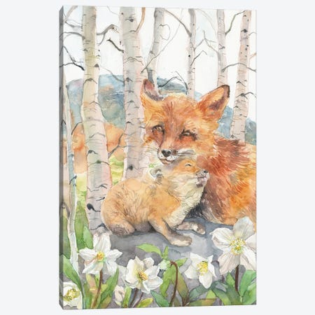 Mother And Baby Foxes Canvas Print #VBY70} by Violetta Boyadzhieva Canvas Artwork