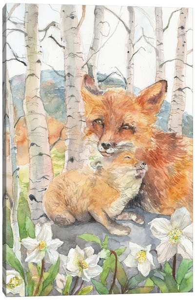 Mother And Baby Foxes Canvas Art Print - Violetta Boyadzhieva