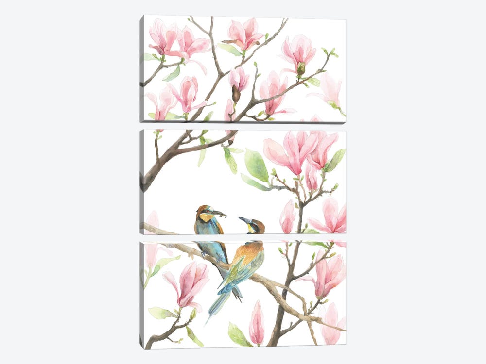 Bee Eaters And Magnolias by Violetta Boyadzhieva 3-piece Canvas Print