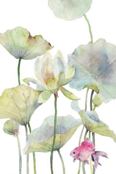 Lotuses: Lotus And Pink Goldfish by Violetta Boyadzhieva