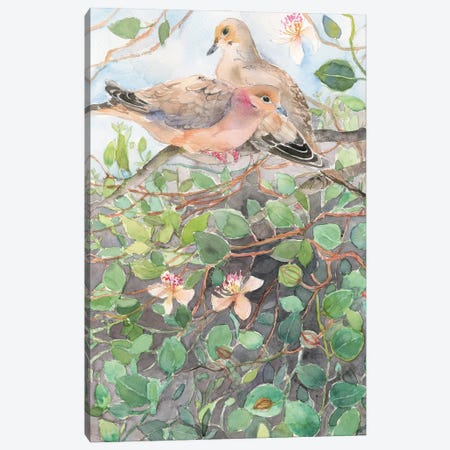 Doves On A Floral Branch, Spring Bloom Canvas Print #VBY76} by Violetta Boyadzhieva Canvas Print