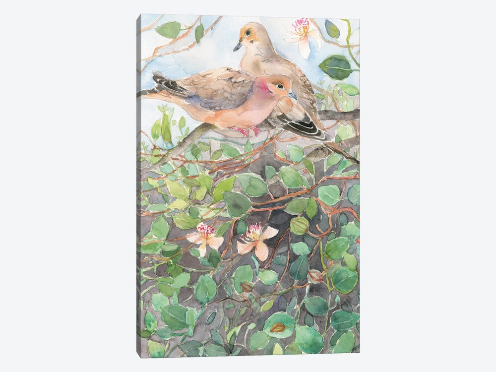 Doves On A Floral Branch, Spring Bloom by Violetta Boyadzhieva 1-piece Canvas Art Print