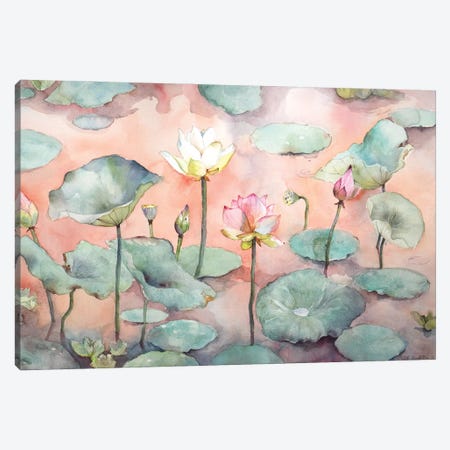 Sunset At The Lotus Lake, Romantic Evening Canvas Print #VBY78} by Violetta Boyadzhieva Canvas Wall Art