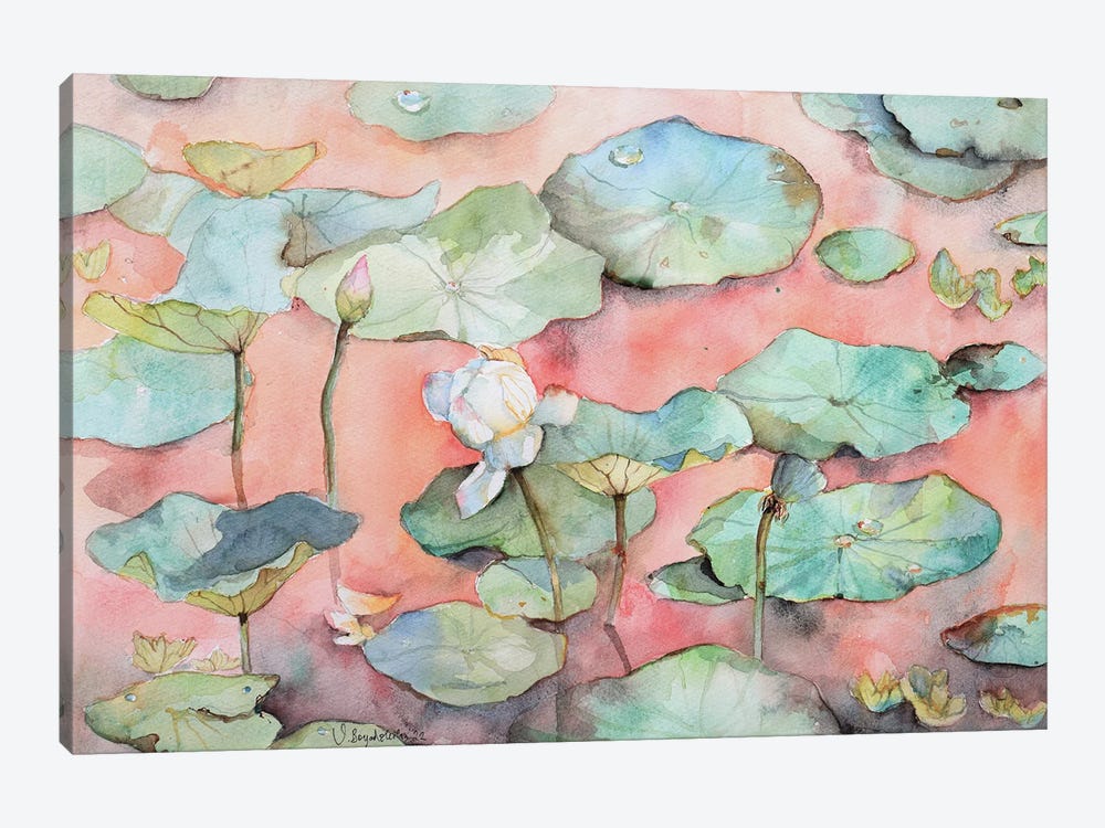 White Lotus At A Sunset Lake by Violetta Boyadzhieva 1-piece Canvas Wall Art
