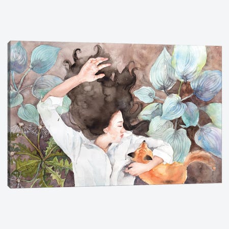 Winter Slumber, Sleeping With A Fox In The Forest Canvas Print #VBY81} by Violetta Boyadzhieva Canvas Print