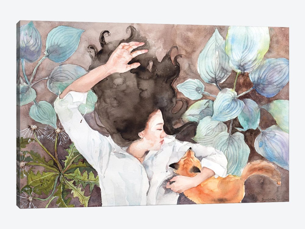 Winter Slumber, Sleeping With A Fox In The Forest by Violetta Boyadzhieva 1-piece Canvas Art Print