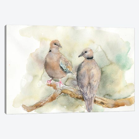 Doves On A Branch In The Forest, Autumn, Birds Canvas Print #VBY89} by Violetta Boyadzhieva Canvas Art Print